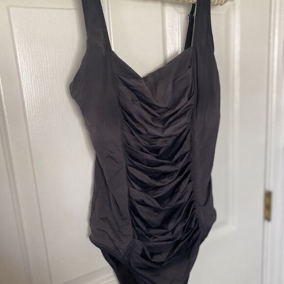 Calvin Klein Women's Ruched Panel One Piece Swimsuit Silver Brown Swimwear Sz 12 - Picture 5 of 16